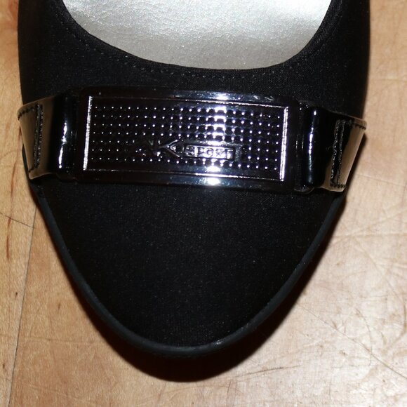 Anne Klein Sport Taelyn Black Stretch Fabric Patent Leather Buckle Wedge Shoes - Picture 6 of 9